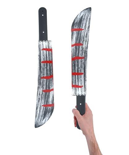 Henbrandt 2 x Large Bloodied Machete 50cm Halloween Bloody Knife Prop Weapon Large Fake Knife with Blood Splatter Trick or Treat Halloween Fancy Dress Costume Accessories