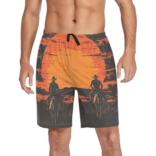Men's Short Pajama Bottoms Retro Cowboy Sundow Home Casual Sleep Pants4