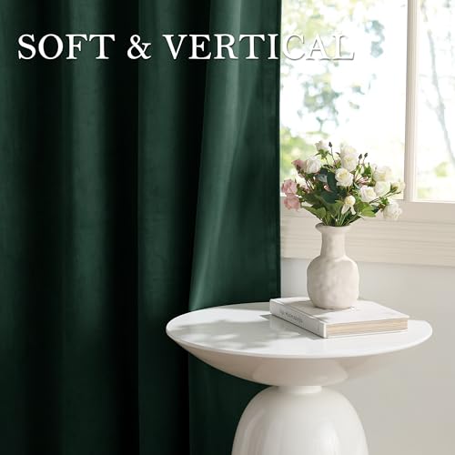 PONY DANCE Dark Green Velvet Curtains - 46x54 Inches Thermal Blackout Curtains Eyelet Top Soundproof & Room Darkening Short Window Treatment for Living Room/Bedroom/Kitchen, 2 Panels - Image 6
