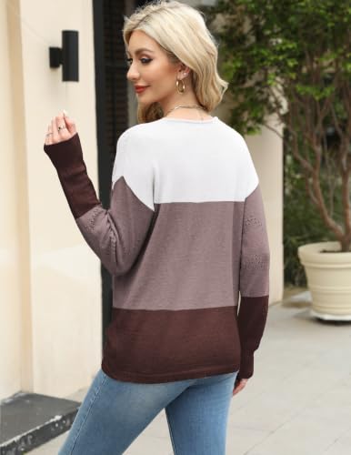 Image of Zeagoo Womens Sweaters Fall Trendy Casual Long Sleeve Shirt Lightweight V Neck Off Shoulder Crochet Pullover Top Outfit