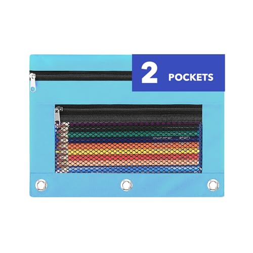 Image of Pencil Pouch for 3 Ring Binder - 3 Hole Zipper Pen Case Bag Holder Bulk Accessories Clear Window Aesthetic Organizer Pockets