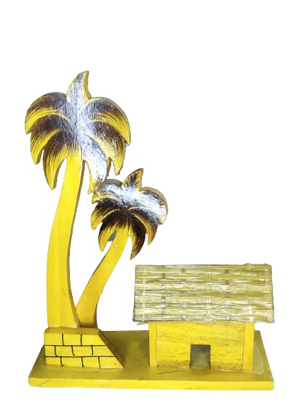 GenericGeneric Wooden Village Hut Sculpture|Home Decor|Office Decor|Gift Item|Yellow