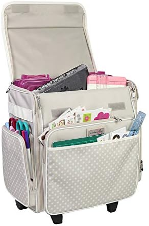 Everything Mary Wheeled Scrapbook Tote for Scrapbooking & Art - Travel Organizer Storage Bin for Paper, Glue, Tape Tan Polka Dots