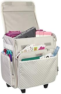 Everything Mary Wheeled Scrapbook Tote for Scrapbooking & Art - Travel Organizer Storage Bin for Paper, Glue, Tape Tan Polka Dots