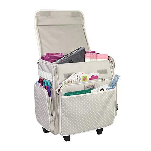 Everything Mary Collapsible Rolling Scrapbook Tote – Tan Dot Craft Bag with Wheels – Portable Storage Organizer for Scrapbooking, Papercraft & Art Supplies by Everything Mary - Used condition - US$52.50