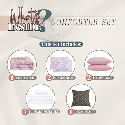 Image of Elegant Comfort Reversible 10-Piece Comforter Set, Tie-Dye Print, Decorative Pillow and Fitted Sheet with Smart Pockets, Soft, Plush, Lightweight Material, 10pc Tie-Dye Set, Twin, Light Pink