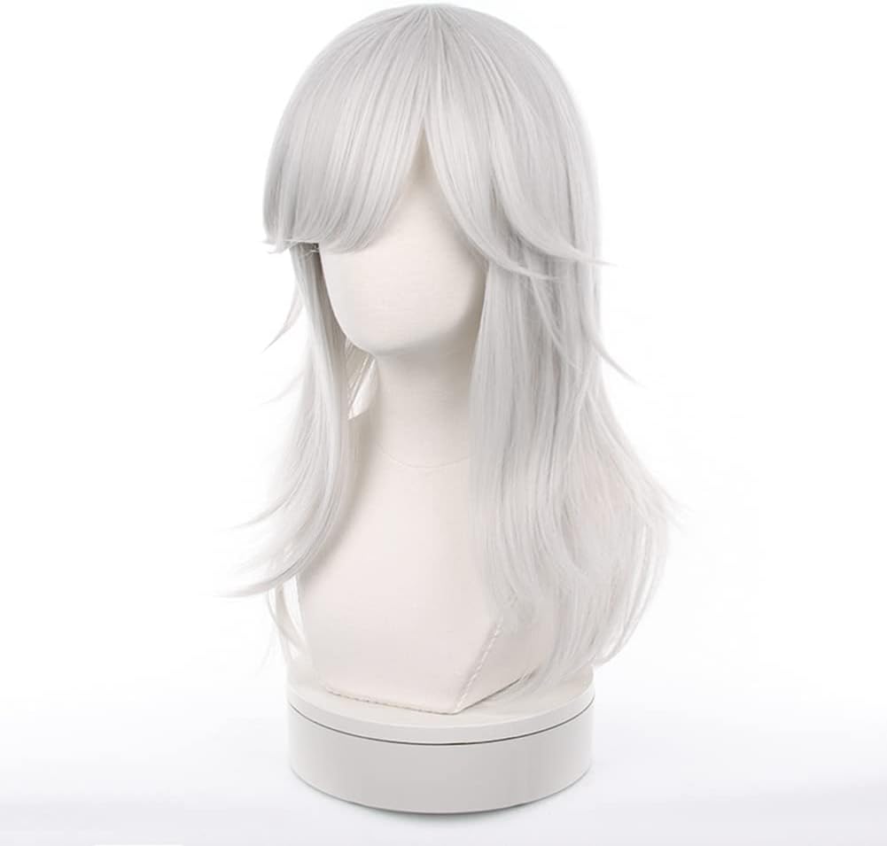Cosplay Wig for Genshin Impact Cyno, Games/Animation Cyno Cosplay Wig Silver White Layered Medium Long Hair Fit for 54-60CM Head Circumference