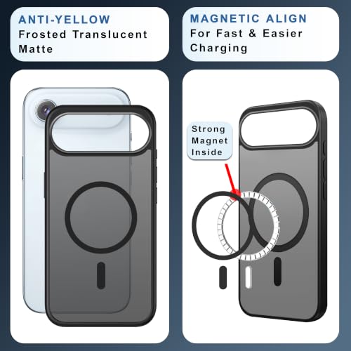 Image of CEDO Magnetic Cover for iPhone 17 Air | Compatible with MagSafe Wireless Charging | Matte Black Case Designed with Magnetic Lock Shockproof Edge Protection Backcover (Translucent Black)