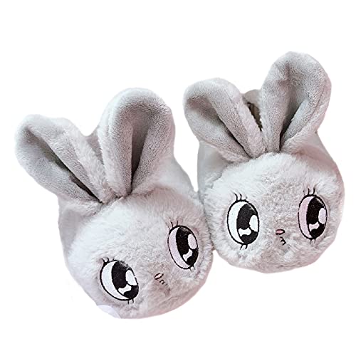 HANDKEI Pantoufles en peluche pour animaux de dessin animé de lapin d'hiver Pantoufles en coton chaud d'intérieur pour hommes et femmes (41/44 EU, gris, numeric_41)