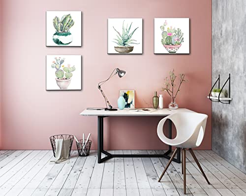 Dgbtcart Succulent Plants Bathroom Decor Wall Art, Green Cactus Pictures Canvas Print, Botanical Paintings For Bedroom Living Room Office Decoration - 12" X 12" #TOP4