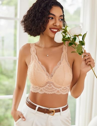 Image of Avidlove Lace Bralettes Womens Triangle Plunge Wireless Bras Camisole Tops Cami Strappy Sexy Soft