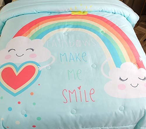 A Nice Night Bedding 3 Piece Cartoon Rainbow Bedding Set With Cloud Printed For Boys Girls Toddler Bed Comforter Sets (Blue-Rainbow, Twin) #TOP3