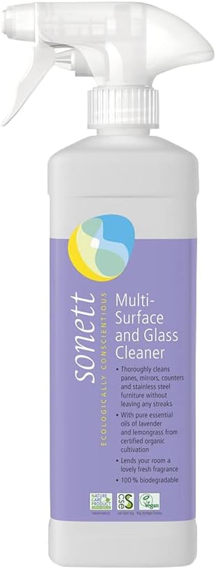 Sonett Organic Multi-Surface and Glass Cleaner 17 fl oz - Thoroughly Cleans panes, Mirrors, counters (Pack of 1)