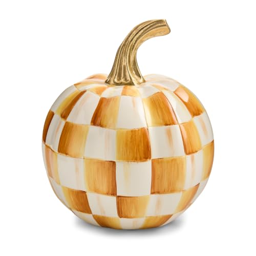 Image of MACKENZIE-CHILDS Resin Pumpkin, Mini, Golden-Yellow-and-White Amber Check