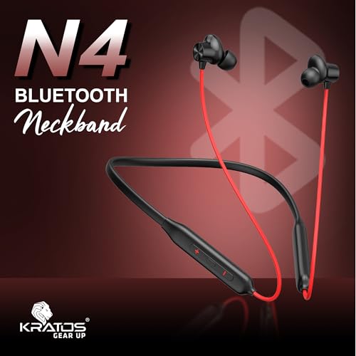 Image of Kratos N4 Bluetooth Neckband with 52H Playtime, Deep Bass, Stereo Sound, HD Calls, Magnetic Earbuds, Type-C Fast Charging, Rich Audio, Hollow Switch for Comfort & Style