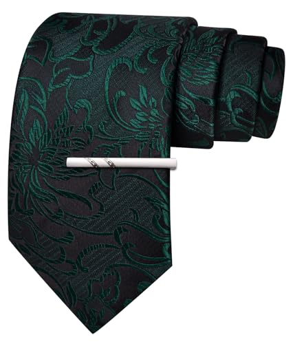 Image of Barry.Wang Paisley Tie for Men Silk Woven Necktie and Tie Clip Set Wedding Party Business Formal