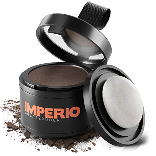 IMPERIO Ansatzpuder - Haar Concealer zur Haarverdichtung für Frauen und Männer, wasserfestes Haar Make-up zum Ansatz kaschieren - 4g (Mittelbraun)