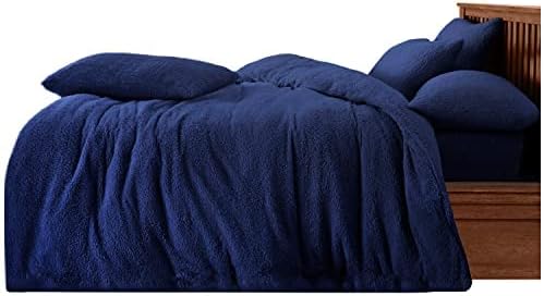 GC GAVENO CAVAILIA Fluffy Duvet Cover Set With Matching Pillowcases, Teddy Fleece Bedding Sets King Size, Cuddly Bed Covers, Navy