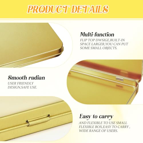Image of Geiserailie 10 Pack Rectangular Metal Tin Box with Lid Metal Hinged Lid Tin Mini Paint Storage Box Empty Container Storage for Watercolor Jewelry Pen Candy Craft Organizer 7.0 x 4.2 x 0.6'' (Gold)