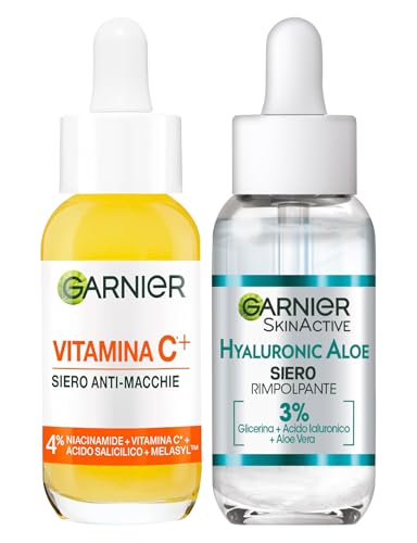 Garnier Sérum Facial Anti-Imperfecciones Vitamina C+ con Niacinamida Ácido Salicílico y Melasyl 30ml + Sérum Facial Reafirmante con Aloe Vera y Glicerina Ácido Hialurónico y Aloe Vera Hidratante 30ml