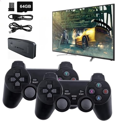 Consola de Juegos Retro nostálgica, Game Stick 64G, Salida HDMI 4K Ultra HD, 9 emuladores clásicos, 2 Controladores inalámbricos de 2,4 GHz para niños y Adultos, Regalos Vacaciones, cumpleaños.