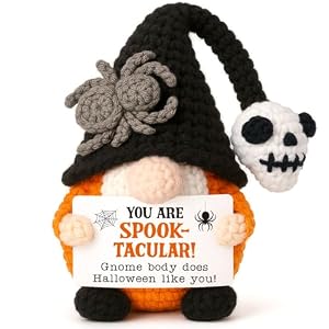 Halloween Gnomes Boo Basket Stuffer Gifts for Women Men Him, Mini Gnome with Skull Spider Halloween Treats Non Candy Gift for Friends Teacher Teen Girls Coworkers, Crochet Basket Ghost Office Decor