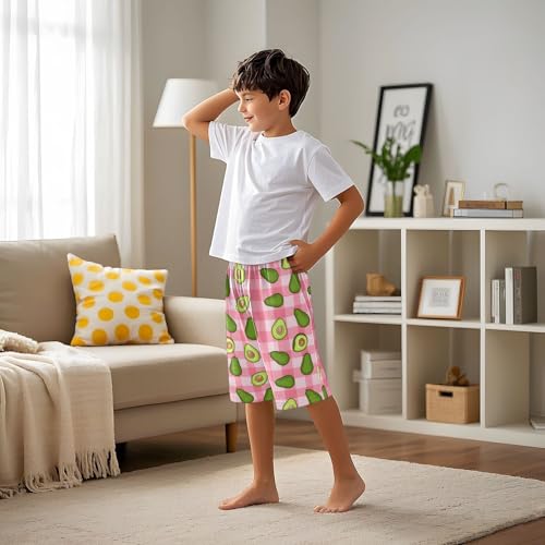 Pink Checked Avocados Sleep Shorts Summer Pajama Shorts Elastic Waist Sleep Bottoms with Pockets 6-14 Years4
