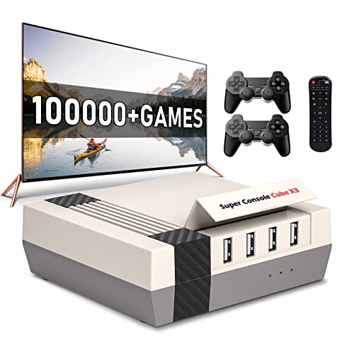 Bearway Retro Game Console CUBE X3 Preset 100000+Games, Video Game Console Is Equipped With 60+ Emulators, Plug And Play Game Box 3 System In 1, Supports Up To 1-5 Player, Wireless 2.4G/5G, BT 4.0.