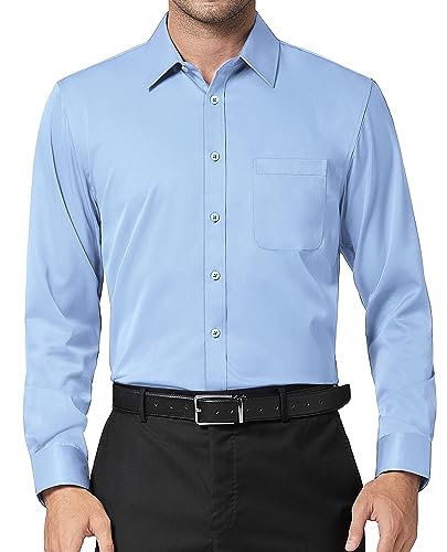 DEMEANOR Chemise à manches longues pour homme - Coupe ajustée - Couleur unie - Infroissable, bleu bébé, M