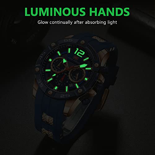 Mens Sport Watches Military Waterproof Multifunction Chronograph Watch Luminous Silicon Strap Casual Watches for Men Fashion Business Wrist Watch Clock
