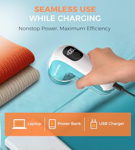 Image of BEAUTURAL Fabric Shaver, Rechargeable Lint Remover, Electric Portable Sweater Defuzzer with 3 Speeds, 6 Leaf Blades, Digital LED Display, Remove Pilling for Clothes, Furniture, Sweater, Couch, Blanket