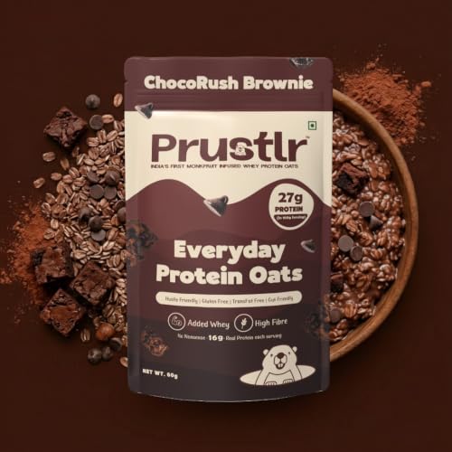 Image of Prustlr Protein Oats - Variety Pack of 5 | 27g Protein per 60g Serve | ChocoRush Brownie, Tiramisu Espresso, Matcha Hazelnut, Coconut Cloud, Kesar Kreme | Use as Overnight Oats or Instant (5 min dip)