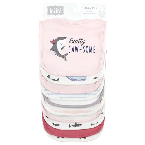 Image of Hudson Baby Unisex Baby Cotton Bibs, Girl Whale Shark, One Size