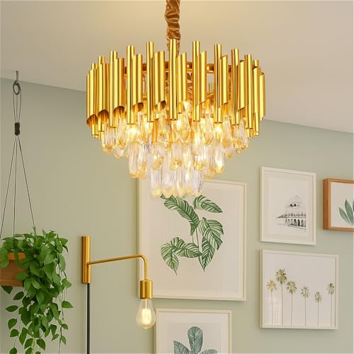 Image of Desidiya Gold Crystal Chandelier Light 400mm for Living Room & Dining | Premium K9 crystal chandelier with elegant gold finish for luxury home and commercial interiors.