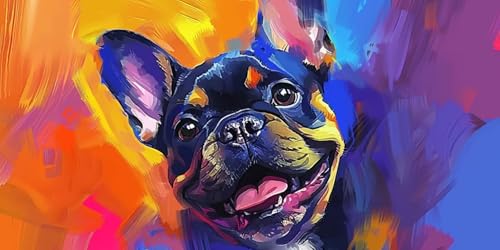 Peinture diamond bouledogue pour salon : grand tableau strass 60 x 120 cm