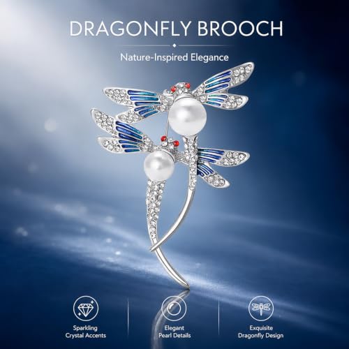 Image of Dragonfly Brooch Pin for Women Rhinestone Lapel Pins Vintage Animal Brooches for Costume Accessories