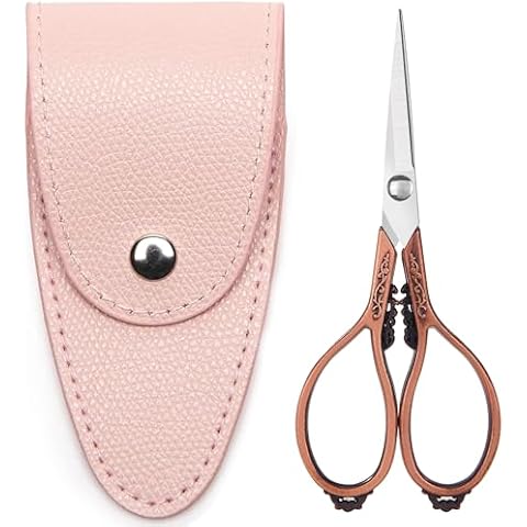 GAIFONGRE 4.4 INCH Small Embroidery Scissors,Sharp pointed tip Small Sewing Scissors With Cover,Travel Scissors In A Pouch,Mini Crochet Scissors for Craft Art Work,Color REDBRONZE Cover