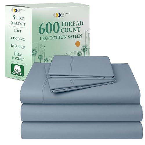 California Design Den Split King Sheet Set - 100% Cotton, 600 Thread Count, Breathable Luxury King Size Sheets for Adjustable Bed, Luxury Soft Hotel-Quality Sheets with Sateen Weave - Pastel Blue
