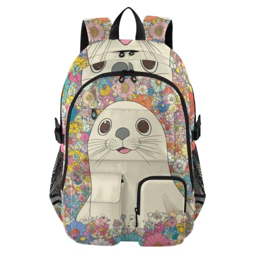 Mochila de viaje con dibujo de sello blanco de 17.5 pulgadas para estudiantes y trabajadores
