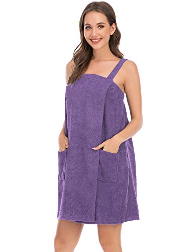 Image of Veseacky Women Bath Wrap Towel for Womens Shower with Pocket Adjustable Spa Robe & Facial Headband