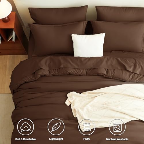 CozyLux Queen Comforter Set Brown, 7 Pieces Bed in a Bag Queen Size Comforter Set with Sheets, Bedding Sets with Down Alternative Comforter, Fitted Sheets, Flat Sheets, Pillow Shams and Pillowcases
