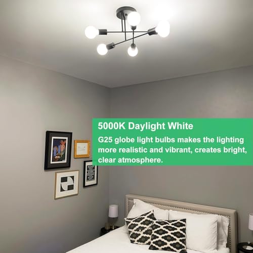 Image of Vinaco Glass G25 led Globe Light Bulbs Dimmable 6W 120V 5000K for Bathroom | 6PCS, Milky Frosted Glass, 60W Eq. 450LM, 360Beam,Warm White, NO Flicker, High CRI90+, E26 Base, for Makeup Mirror & Pendant