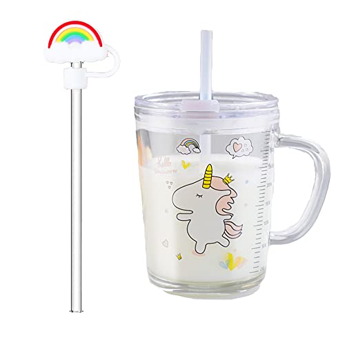 Banzimiao Taza de leche con paja, cristal transparente con paja,
