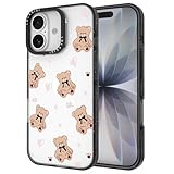LOLAGIGI Case for iPhone 17, Cute Brown Teddy Bear Kawaii Design Girly Aesthetic Cartoon Pattern for Women Girls Teens Transparent Acrylic Hard Case,6.3'
