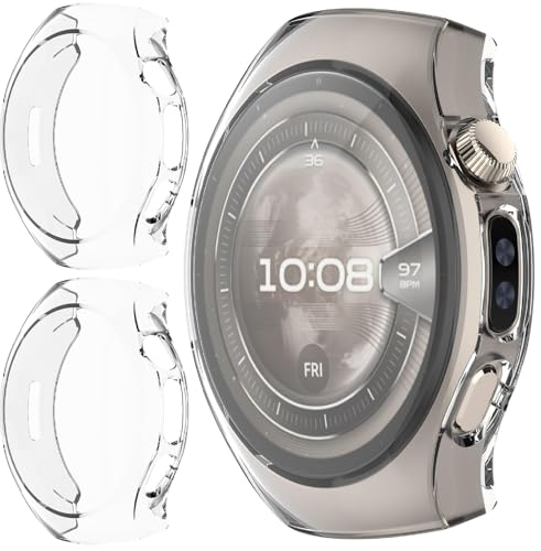 GIOPUEY Cover Compatibile con Huawei Watch 5 46mm, [2 Pezzi] Soft TPU, Shock Resistant Custodia - Transparent+Transparent