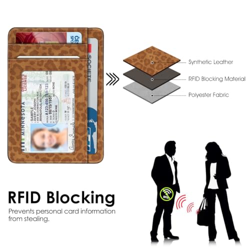 Image of FINTIE Slim Minimalist Front Pocket Wallet, RFID Blocking Credit Card Holder Card Cases with ID Window for Men Women (Leopard Print)