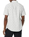 Amazon Essentials Men's Short-Sleeve Regular-Fit Stretch Poplin Shirt Shirt, -Light Blue, Bird Print, Large