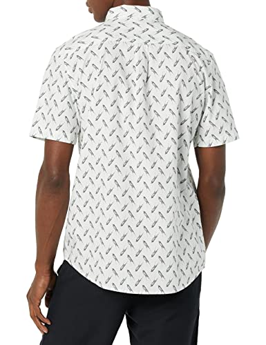 Amazon Essentials Men's Short-Sleeve Regular-Fit Stretch Poplin Shirt Shirt, -Light Blue, Bird Print, Large