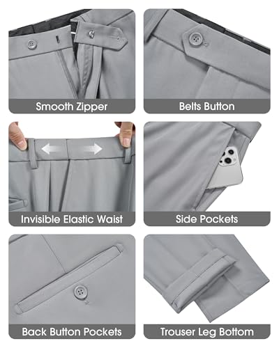 WULFUL Men\'s Slim Fit 3 Piece Suits Two Button Blazer Vest & Pants Tuxedo Set for Business Wedding Party Light Gray