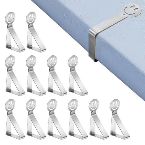 Arvoni 12 Pinzas Sujeta Manteles de Acero Inoxidable, Sujeta Manteles de Mesa Exterior para Mesas Gruesas, Pinzas Manteles con Diseño de Sonrisa, Sujeta para Jardín, Restaurante, Familia